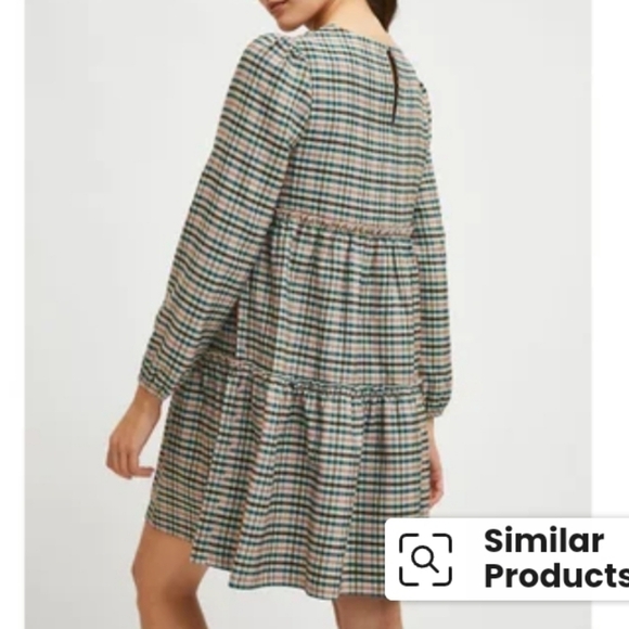 COMPANIA FANTASTICA Checked Mini Tunic Dress with Long Sleeves - Picture 2 of 12